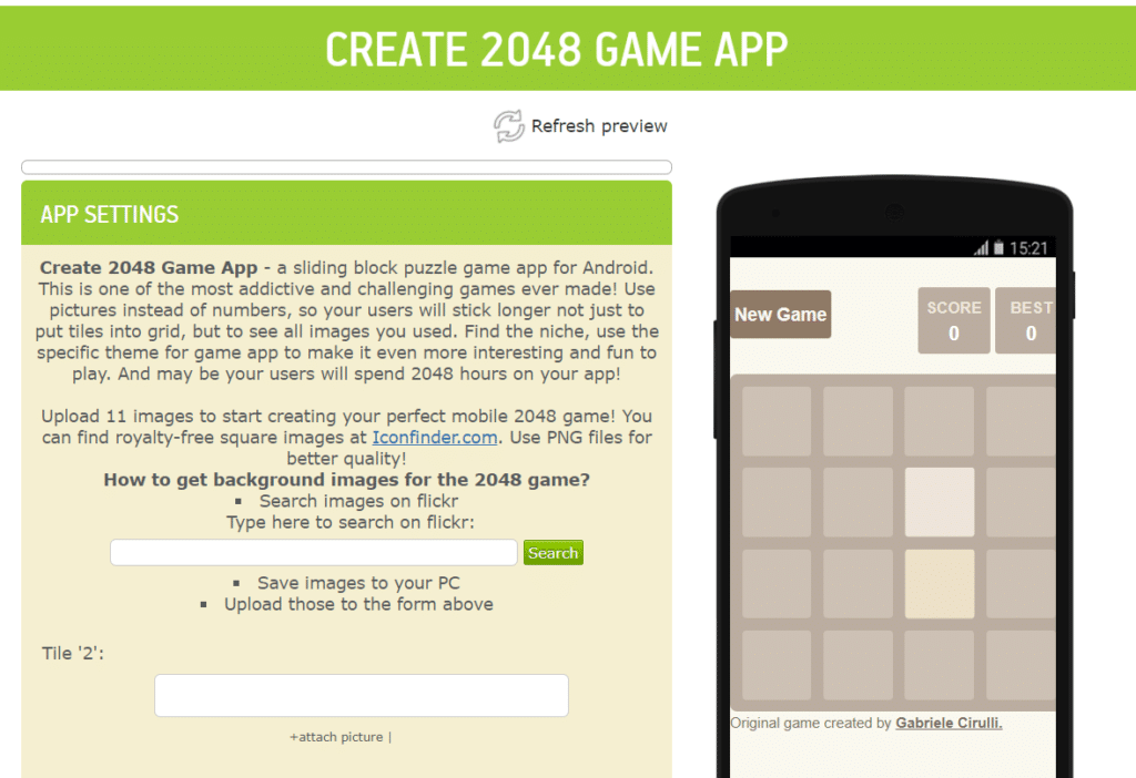 create 2048 game app