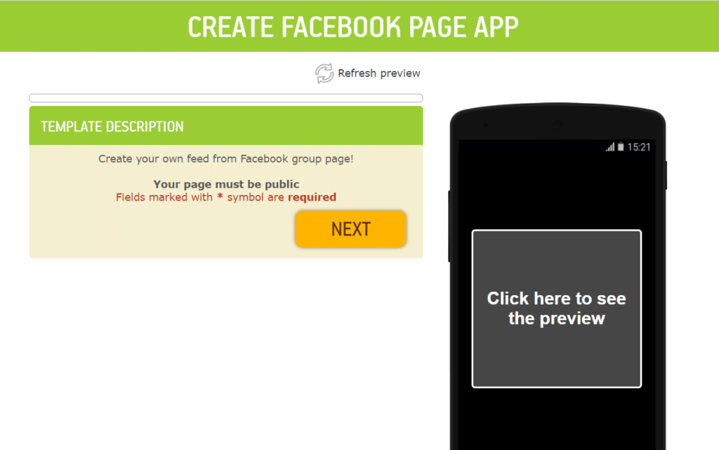 Turn your Facebook Page into android App