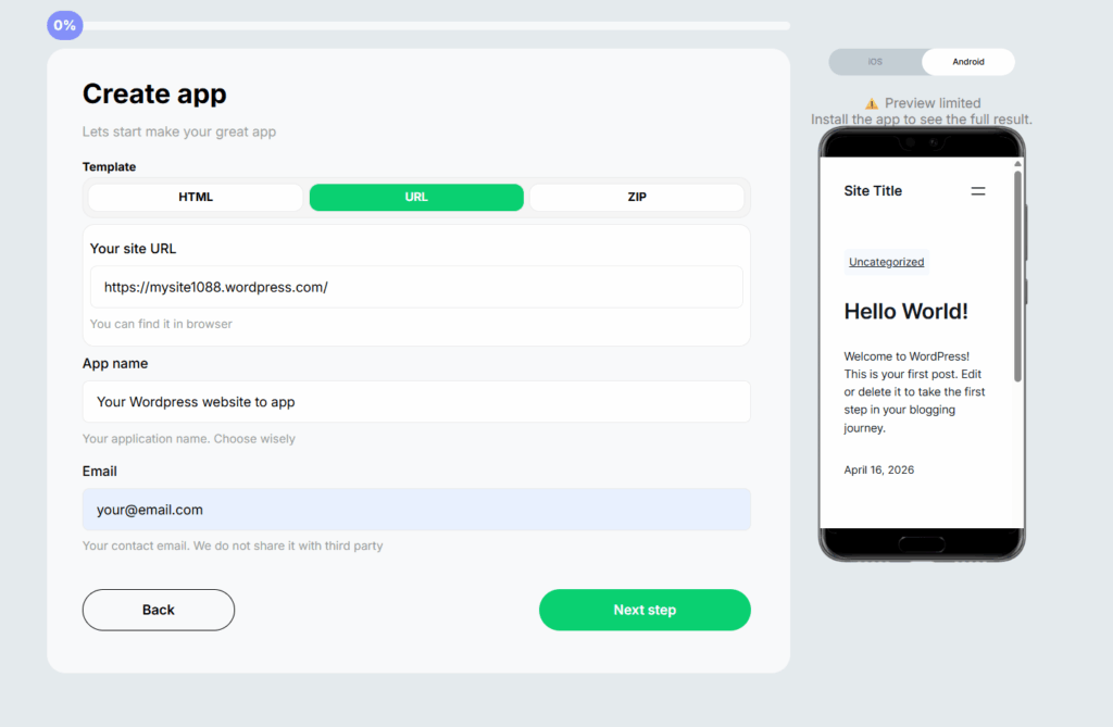 Turn your wordpress website to an app