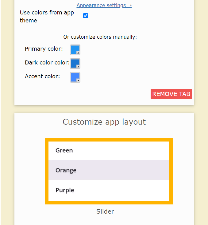 customize the layout of the website app