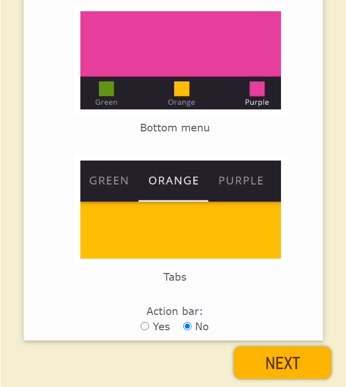 customize menu of the website app