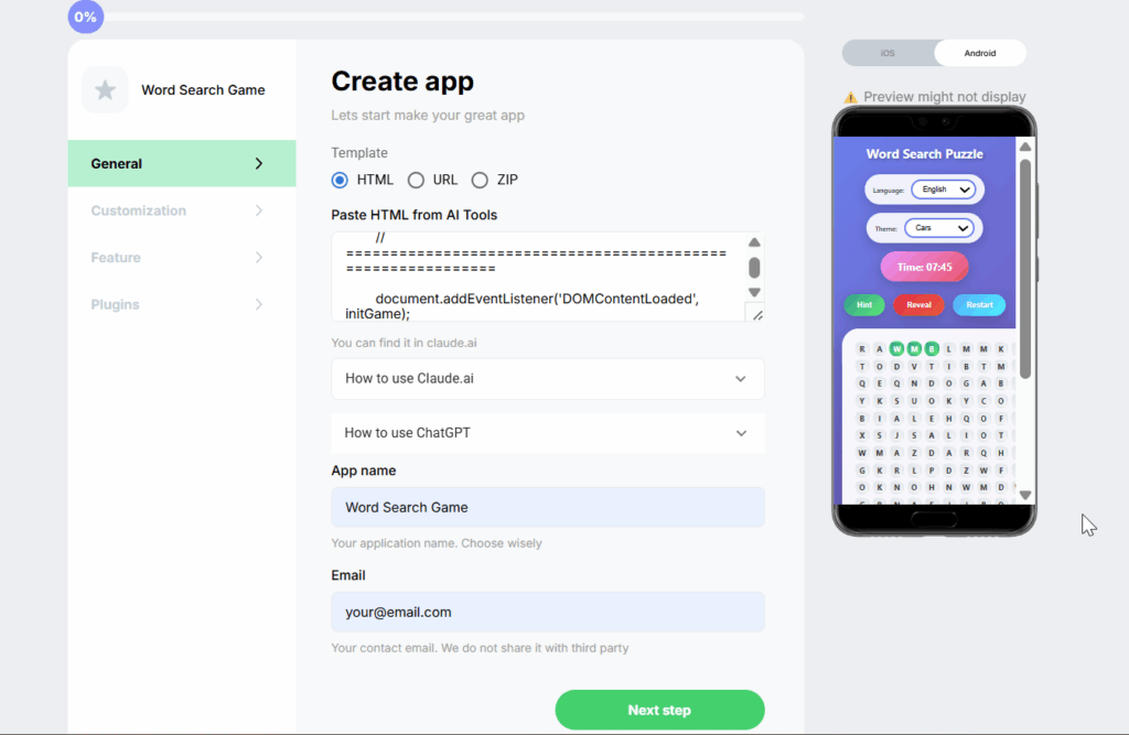 How to Create a Free Word Search App for Android (No Code) 2 Create word search app