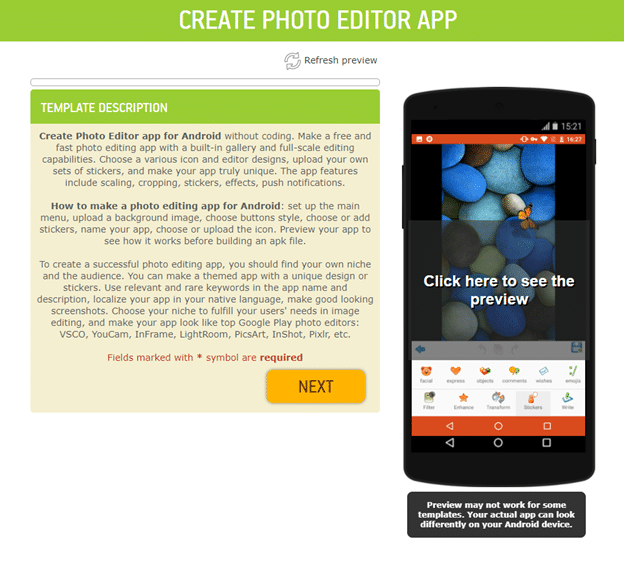 modèle d'application éditeur de photos