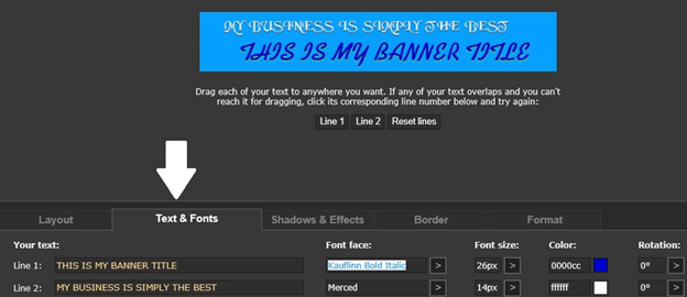 add text and image for the banner