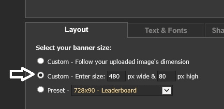 start making a banner ad with custome size