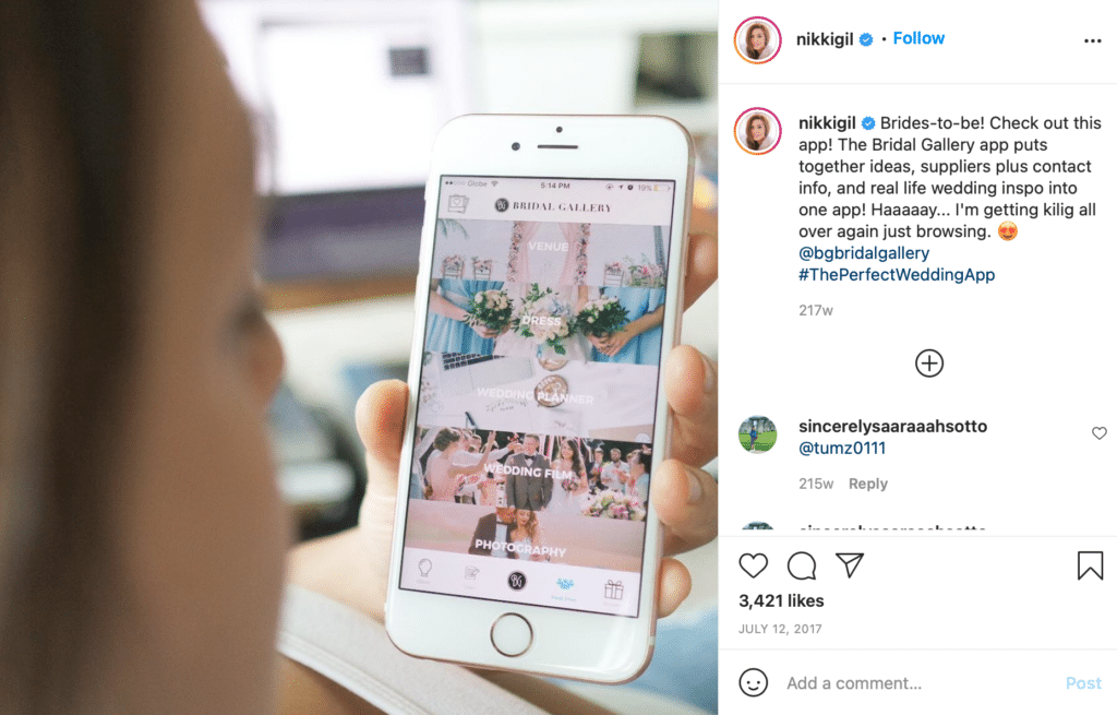 An Instagram influencer tells about a new app in a post