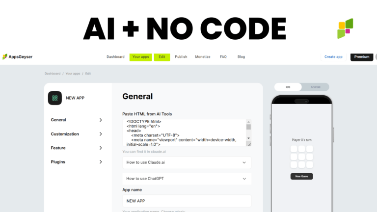 Create an App with AI & No Code App builder