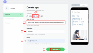 Convert Portfolio google website to mobile app