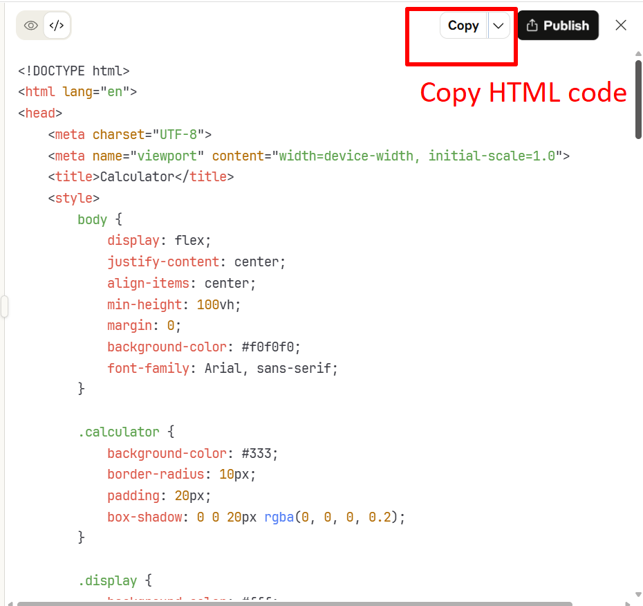 Copy HTML code