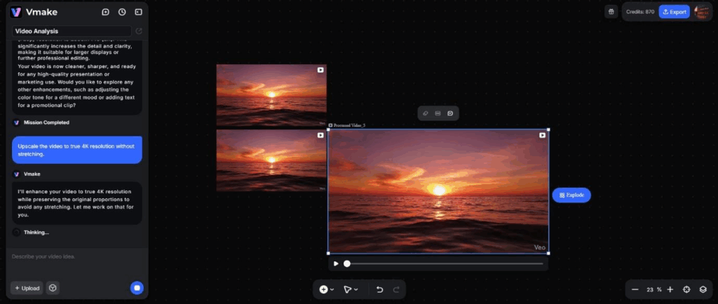 Selecting 4K output to upscale a 1080p gaming video in Vmake