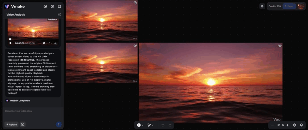 Preview of an upscaled gaming video in Vmake