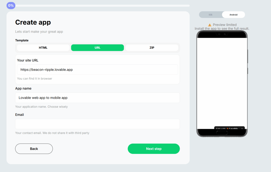 How to turn a Lovable Web App to a Mobile App Without Coding 4 Turn Lovable app to mobile app