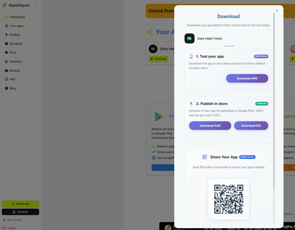 Downloading the APK file for a Bolt.new project converted with AppsGeyser