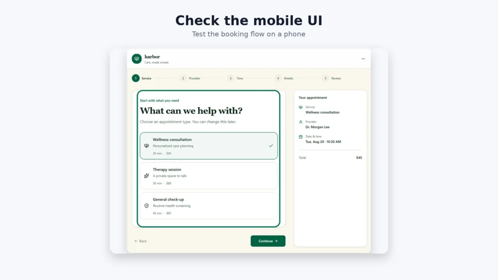 Mobile-friendly appointment booking interface created with v0