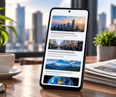 Android phone displaying a generic mobile news feed