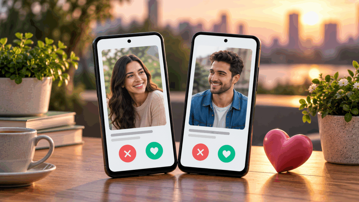 Two Android phones illustrating a mobile dating experience