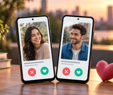 Two Android phones illustrating a mobile dating experience