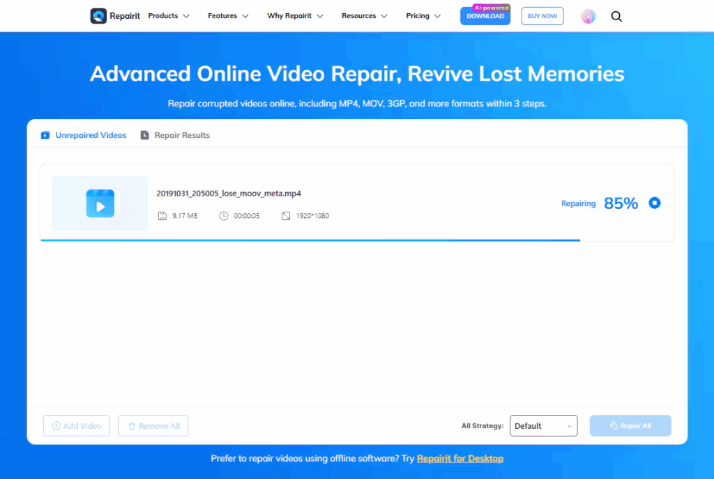Top 5 Alternatives of EaseUS Online Video Repair Tool 3 Wondershare Repairit Online
