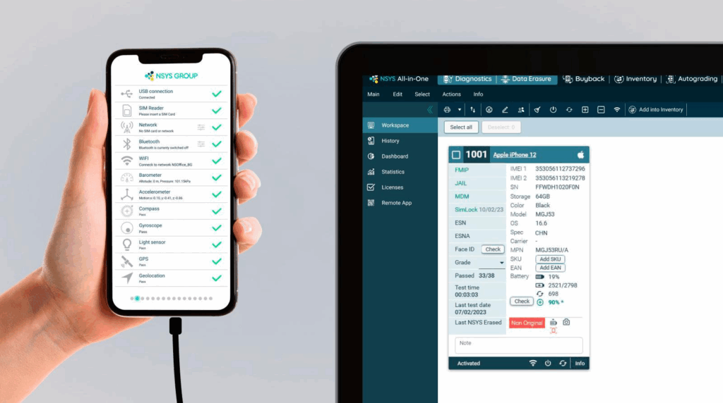 NSYS Diagnostics software for testing pre-owned iOS and Android smartphones